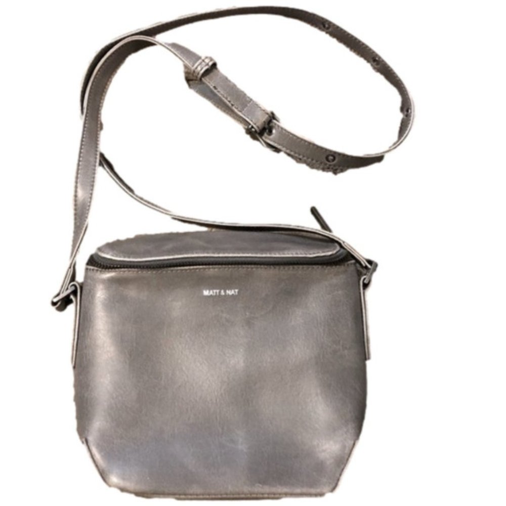 MATT & Nat Mini Grey Crossbody Purse w Zipper - Vegan Recycled Faux Leather